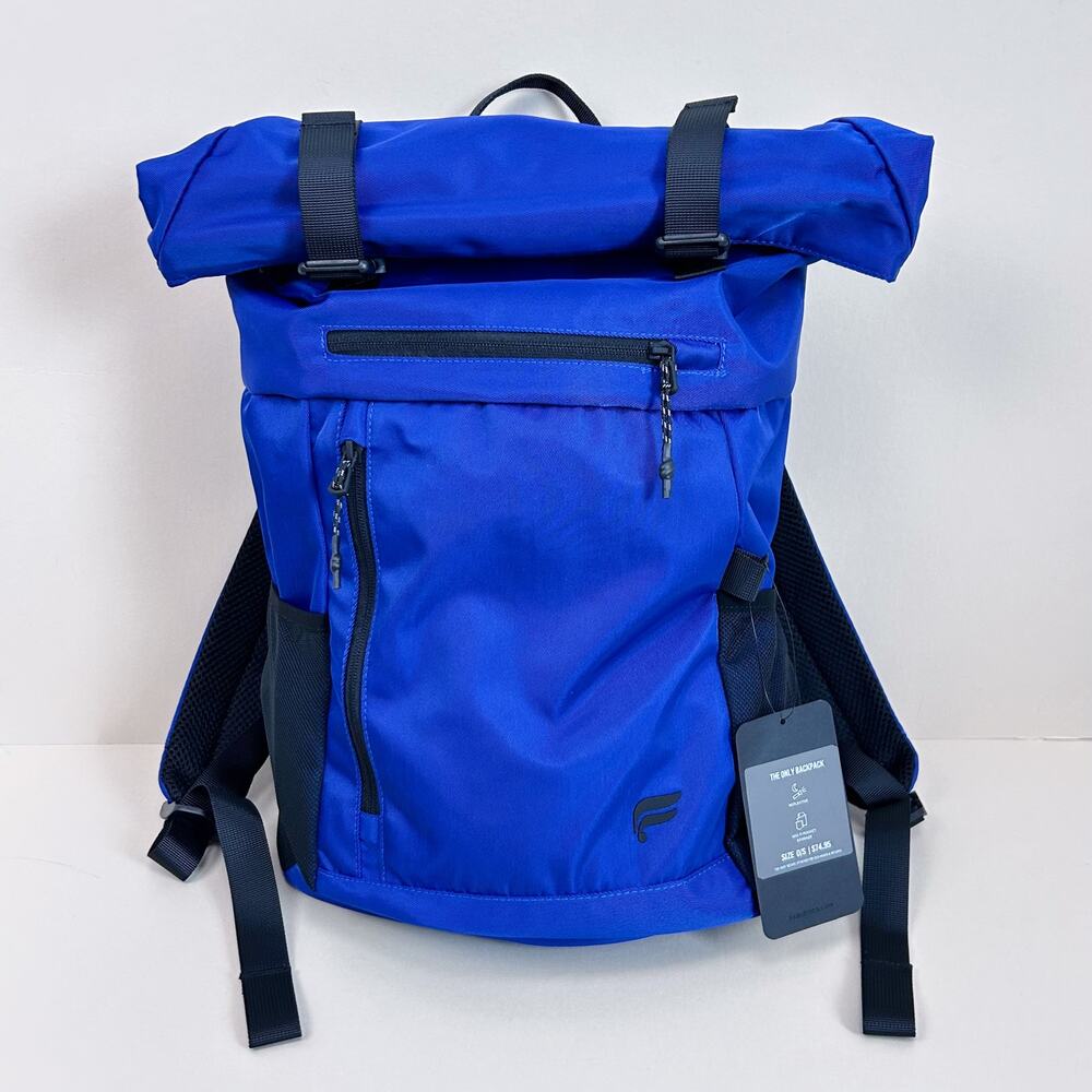 Fabletics Roll Top Laptop Sleeve Nylon Reflective Blue The Only Backpack NWT - Picture 7 of 8